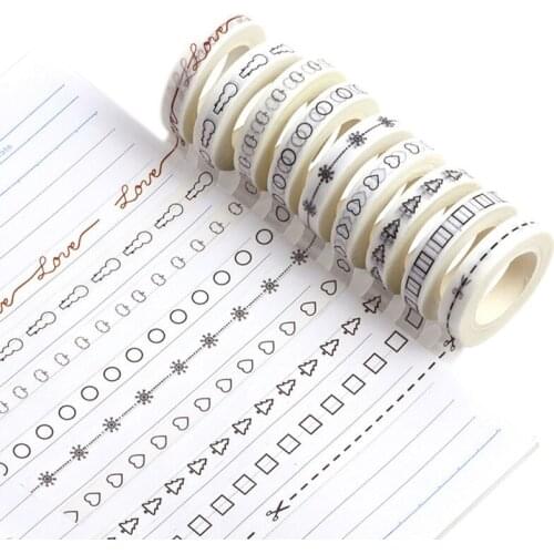 9rolls/box Creative Masking Paper Tape Set DIY Hand Account Scrapbooking Stickers Decoration Supplies