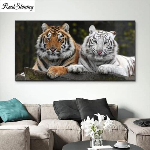 Brown White tiger diy Diamond Painting Full square Round Drill animal diamond embroidery mosaic art home office drop shppng T231