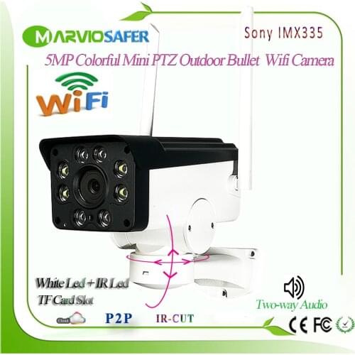 H.265 5MP Human Tracking wifi Outdoor Bullet Wireless Mini PTZ Network IP Camera, Onvif TF Card Slot Two-way Audio Sony IMX335