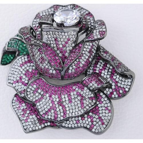Big Top Grade Beautiful Pink Cubic Zirconia Pave Rose Flower Brooch Pin/connectors