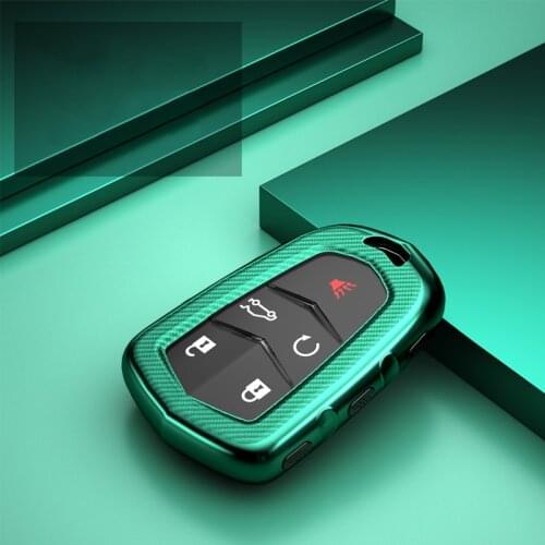 Carbon Fiber Stripe TPU Car Key Case Cover Shell Fob Chain For Cadillac ATS-L XTS XT5 CTS CT6 ATS 28T SRX Escalade Accessories