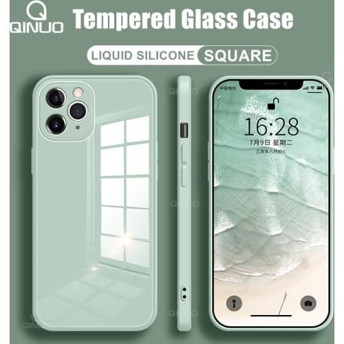 For iPhone 11 12 Pro Max Mini X XR XS Max 8 7 Plus SE 2020 Case Liquid Square Tempered Glass Shockproof Soft Frame Cover Fundas