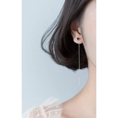 Colusiwei Fashion New Genuine 925 Sterling Silver Triangle Shape Long Chain Drop Earrings for Women Geometric Silver Jewelry