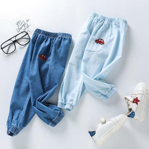 Baby Jeans Casual Pants Cartoon Print Jeans Boys Girls Pants Elastic Waist Childrens Teenagers Four Seasons Kids Trousers