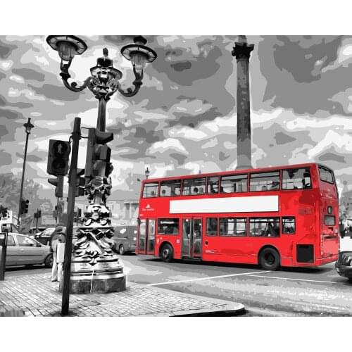MaHuaf-j166 london bus city road coloring by numbers wall picture for the living room
