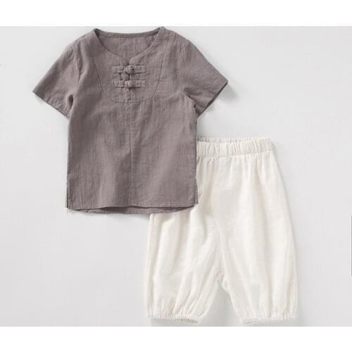 Cotton Linen Summer Boys Clothes Sets Childrens Clothing Fashion Boys Shirt Top+ Shorts Suits 2021 Kids Clothing