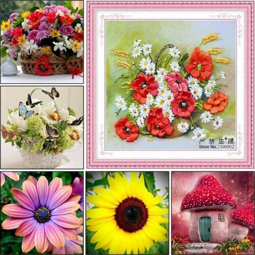 5D DIY Diamond Painting Kits Flowers 3d Square Full Baskets And Butterflies Pictures Diamond Embroidery Mosaic Chrysanthemum