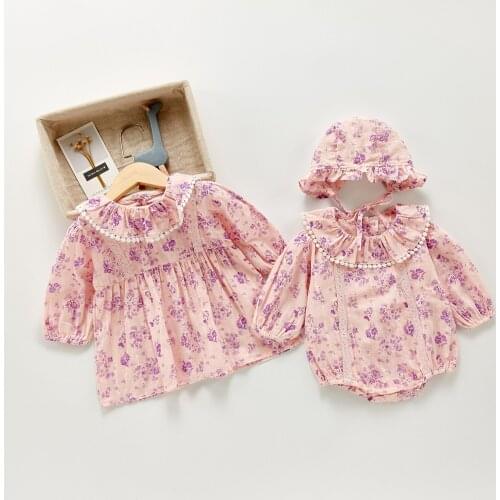 Korean version of the baby jumpsuit autumn floral lace doll collar skirt romper girl long-sleeved crawling clothes