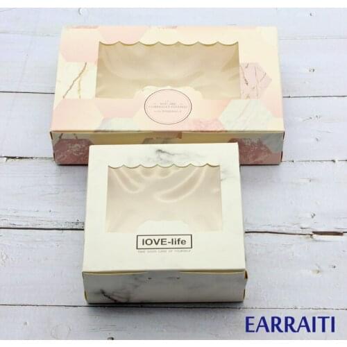 50PCS Gift Box For Wedding Events Party Marble Pink Stone Wrapper Paper Boxes Window Packaging Candy Cookies Toy Cake Favors