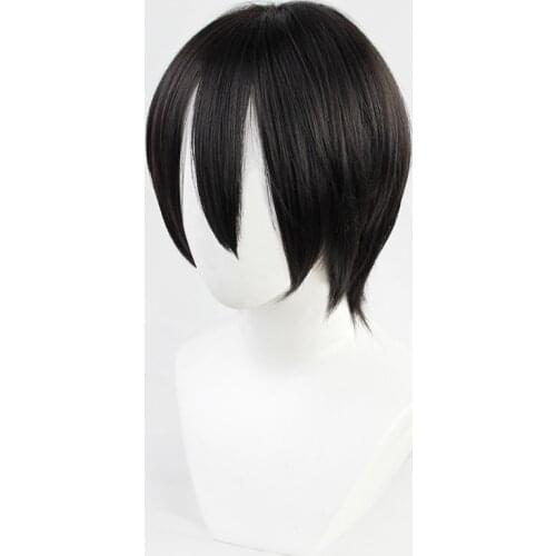 Mikasa Ackerman Attack on Titan Cosplay Costume Heat Resistant Synthetic Short Black Hair + Free Wig Cap