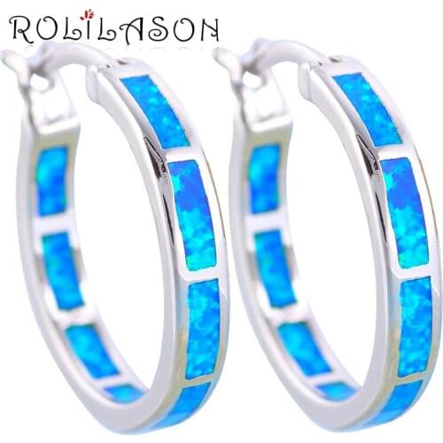 Round earring for women Blue Fire Opal Silver Stamped brincos Simple Hoop Earrings Fashion Jewelry Opal Jewelry OE427