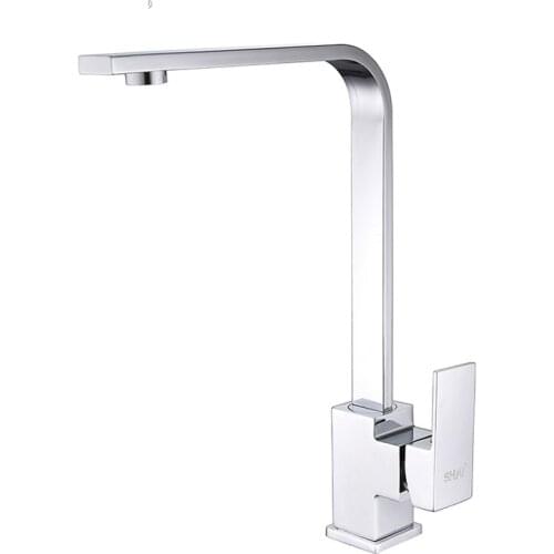 Flat Spout Kitchen Faucet 360Degree Rotation Single Handle Hot & Cold Water Mixed Tap Chrome Polish Brushed Finish