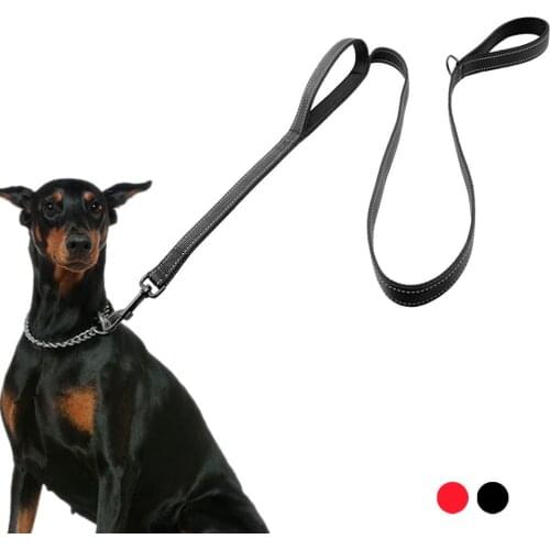 MySudui Reflective Nylon Double Handle Dual Dog Leash Dog Pet Leash Control Train Quick Release Padded 2 Handle PitBull Dropship