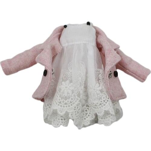 Outfits for Blyth doll white lace dress pink coat for the JOINT body elegant dressing 1/6 BJD icy dbs