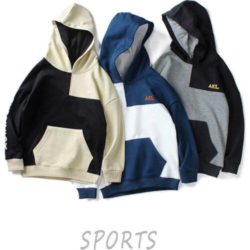 2021 Spring Korean New Childrens Clothing Baby Boys Hooded Long-sleeved Sweatshirt Big Boys Fashion Patchwork Sweatshirt Tees