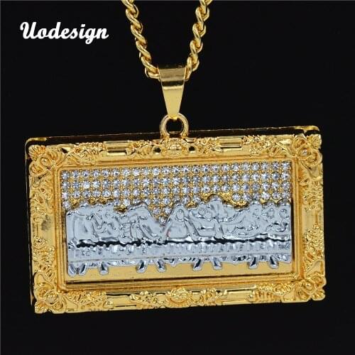 New Hiphop Necklace Judas Jesus Inlaid Rhinestone Big Pendant Painting Dinner The Last Supper Necklace Pendant Ice Out Jewelry