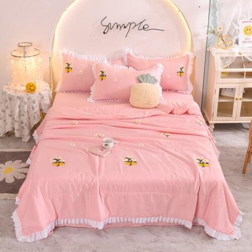 Pure color lace summer quilt bedspread double bed 150 flower bedspread compressive thin blanket, king size bed
