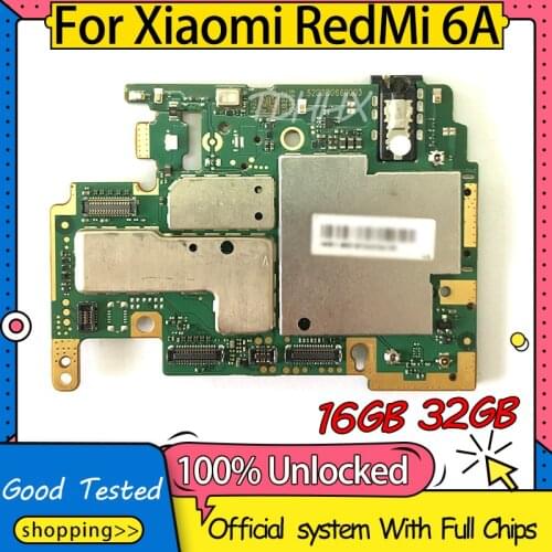 Original 100% Work Unlock Motherboard For Xiaomi HongMi Redmi 6A Logic Circuit Board Global Version 16GB/32GB Redmi 6A Mainboard