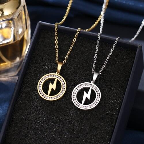 CACANA 316L Stainless Steel Lightning Necklace Crystal Rhinestone Gold Necklaces For Women Wedding Valentines Day Gifts