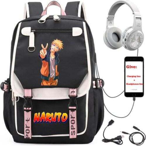 USB Charging teenagers Laptop packsack anime Cartoon Uchiha Hatake backpack student School book Bag Women men Travel Backpack