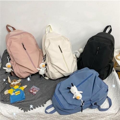 New Solid Color School Backpack Nylon Waterproof Womens Backpack Fashion Trend Simple Student School Bags