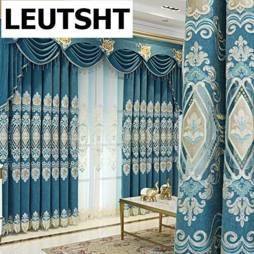 European Style Curtains for Living Dining Room Bedroom Light Luxury Chenille Embroidered Curtains Finished Product Window