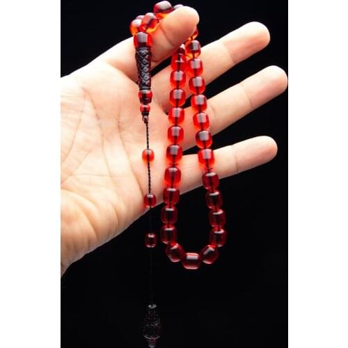 System Tassels Kalemkar Imameli 10x12mm Capsule Cut Red Acrylic Powder Amber Prayer Beads