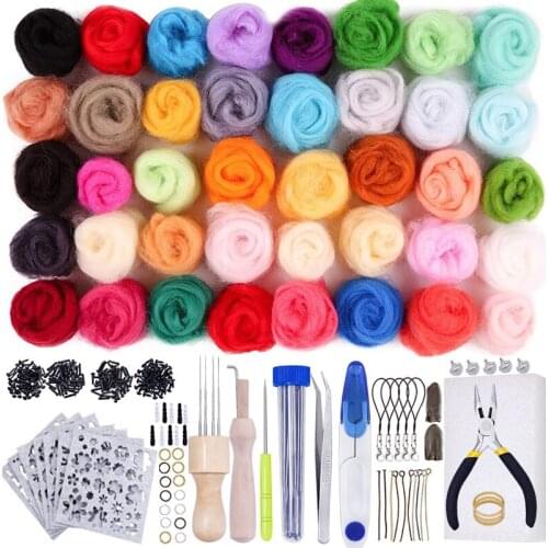 LMDZ 40 Colors Wool Roving Needle Felting Starter Kit with Wool Needles Needle Felting Needles Foam Mat Kits for Hand Spinning