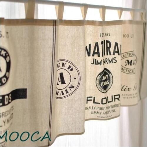 Rustic cotton and linen short kitchen curtain cafe curtains tab top half curtain