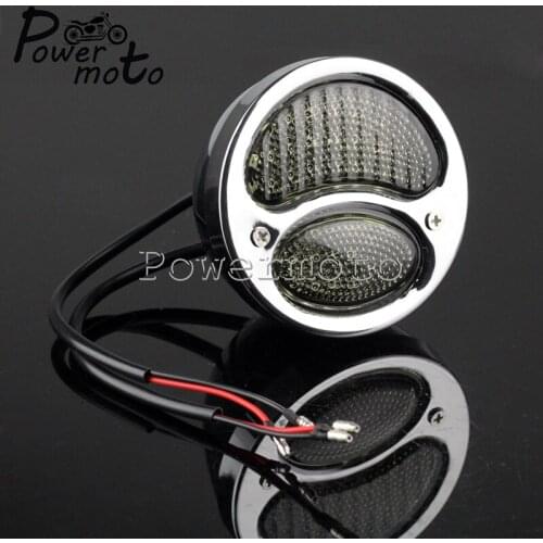 Motorcycle Old School 12V LED Chrome Taillight Tail Brake Stop Lamp Smoke Lens For Harley Bobber Chopper Cafe Racer Custom