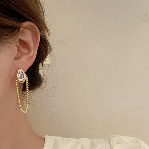 TARCLIY Trendy Geometric Irregular Zircon Metal Chain Tassel Long Drop Earring Gold Silver Color Simple Ladies Party Jewelry