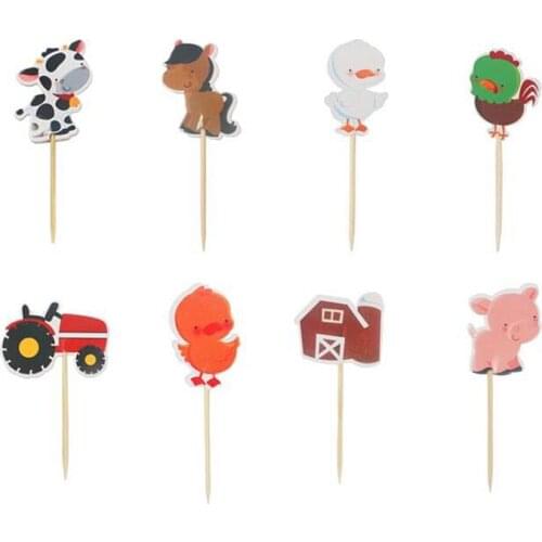 48pcs Farm Cake toppers Animal Party Cupcake picks cases petting zoo kids birthday party decoration baby shower Cake baking Deco