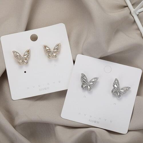 2021 New Fashion Cute Rhinestone Gold Silver Color Butterfly Stud Earrings Vintage Wedding Earrings Jewelry Gifts