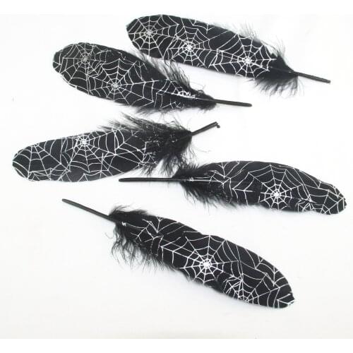 10pcs halloween high quality skull printed feather 14-20cm cobweb feather natural 6-8 inches DIY dream catcher home decoration