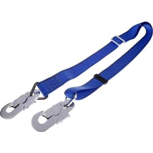 Fall Protection Safety Strap Rock Tree Climbing Single Leg Adjustable Lanyard with Snap Hooks Outdoors Blue