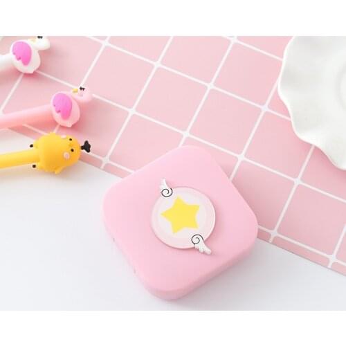 Hot Sale Cartoon Cute Pink Girl Heart Animal Portable With Mirror Contact Lens Case For Lovers Gift Contact Lenses Box