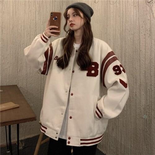 Oversized Women Baseball Suits Jackets Korean Casual Loose Pocket Letter Print Harajuku Bomber Sweatshirt Preppy Streetwear Ins