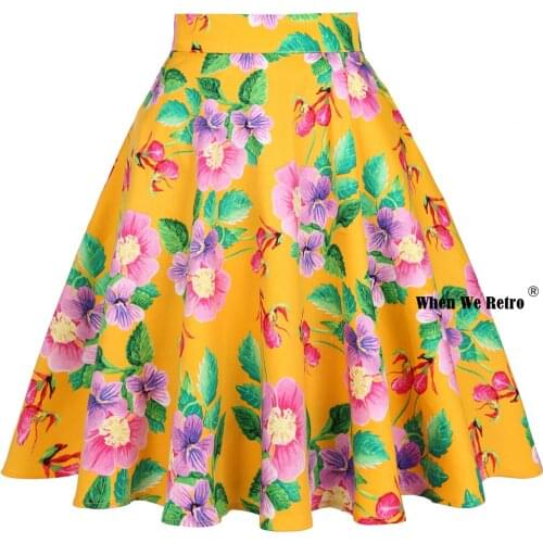 Plus Size Floral Print Women Vintage Skirt VD0020 50s Cotton A Line Summer Flare Swing Rockabilly Punk Orange Skirt Jupe Falda