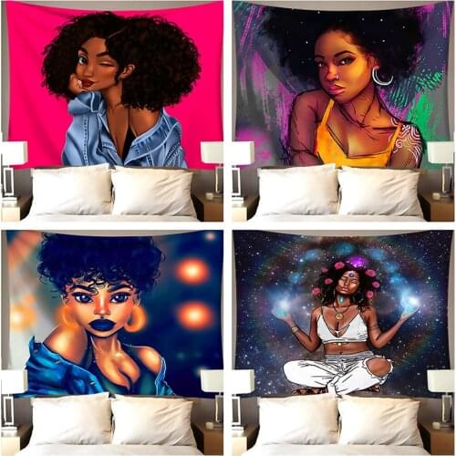 African Black Girl Background Manga Wall Tapestry Kawaii Room Home Decoration Woman Mural Hot Sale Products Large Beach Towel