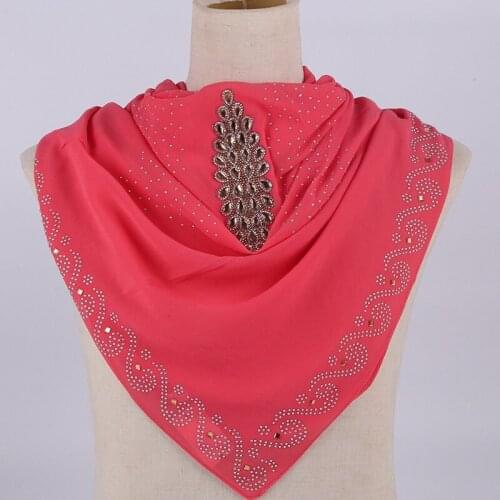 Summer Chiffon Muslim Hijabs Square Scarves With Exquisite Czech Rhinestone Pattern Ladies Long Shawl Headscarf Islamic 95x100cm