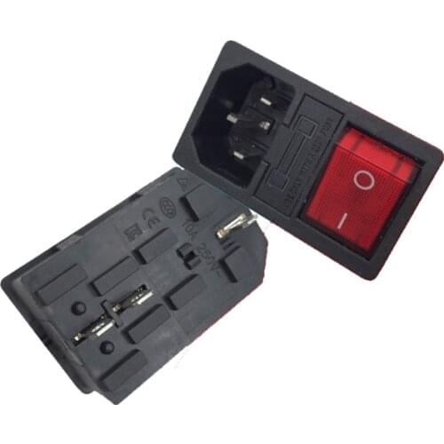 10Pcs 3 Pin Male Safe Power Socket with Fuse & Red Switch Copper Inlet Connector Plug 250V 10A AC Computer Apparatus