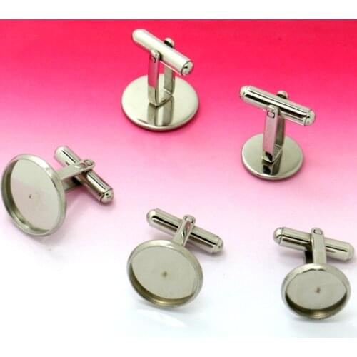 10pcs Stainless Steel French Cufflink/Cuff links Blank Jewelry Inner 10 12 14 16 18 20mm Bezel Setting Tray for Cameo Cabochons
