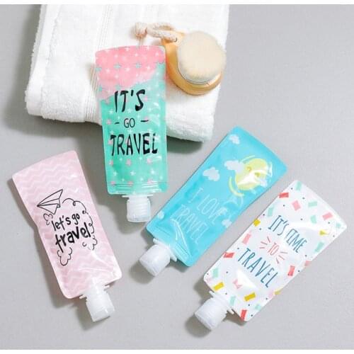 100ml Mini Travel Liquid Dispenser Bag Shampoo Storage Container Candy Color Letters Geometric Pattern Lotion Bottle Squeeze
