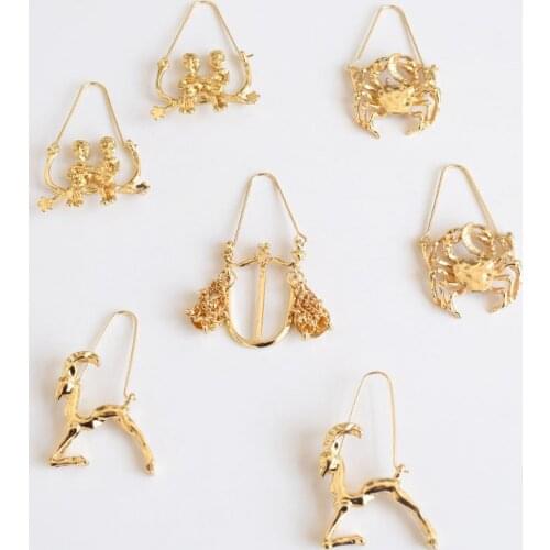 12 Constellations Earring for Women Simple Gold Animal Design Zodiac Sign Earrings Astrology Leo Libra Aries Trendy Jewelry Gift