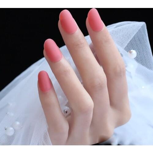 24pcs New fashion cute candy oval excellent touch design Matte fake nails light pink Orange L1092