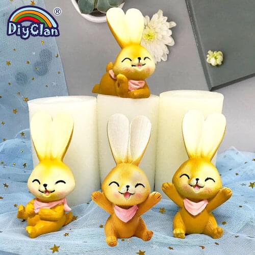 3D Simulation Rabbit Silicone Mold For Cake Topper Decoration Easter Bunny Candle Making Form Animal Shape Plaster Resin Mold