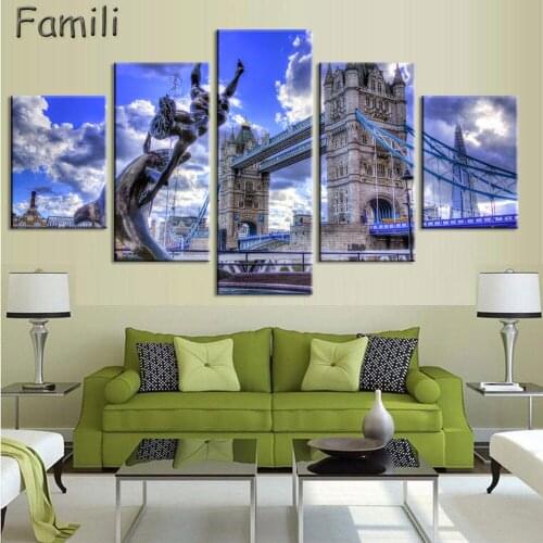 5 Panel Modern Printed London City Wall Painting Canvas Landscape Art Home Decor Wall Pictures For Living Room No Frame
