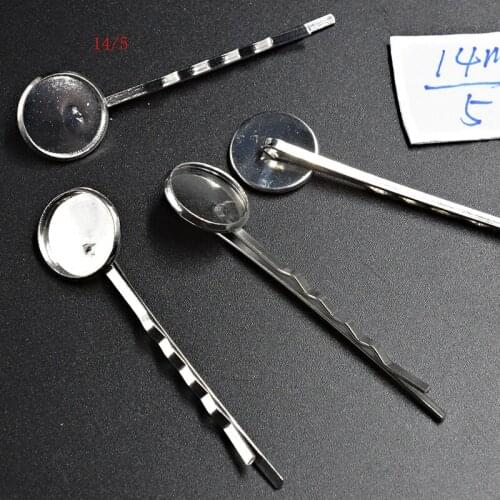 FLTMRH 5pcs 14mm Fit Glass Cabochon High Quality Material Hairpin Hair Clips Hairpin Base Setting