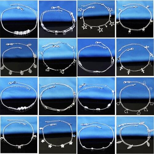 925 Silver Ankle Sterling Ankle Bracelet for Women Leg Chain Round Tassel Anklet Vintage Foot Jewelry Accessories