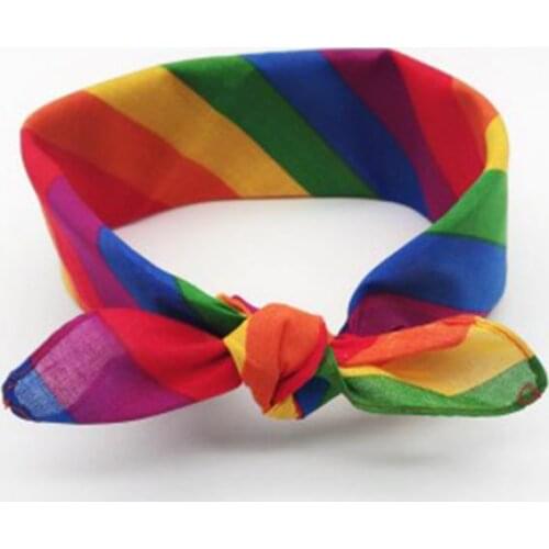 Festival Rainbow Colorful Seven Stripes 55x55CM Unisex Cotton Pocket Square Scarf Headband Bandana Gay Parade Wristband Neck Tie